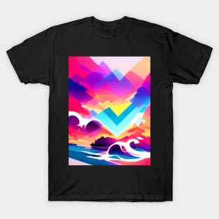 Violet Surf Wave Neon Abstract Pattern T-Shirt